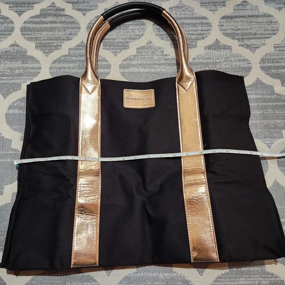 NEW Victoria's Secret Canvas Tote black with gold handles - Picture 3 of 8